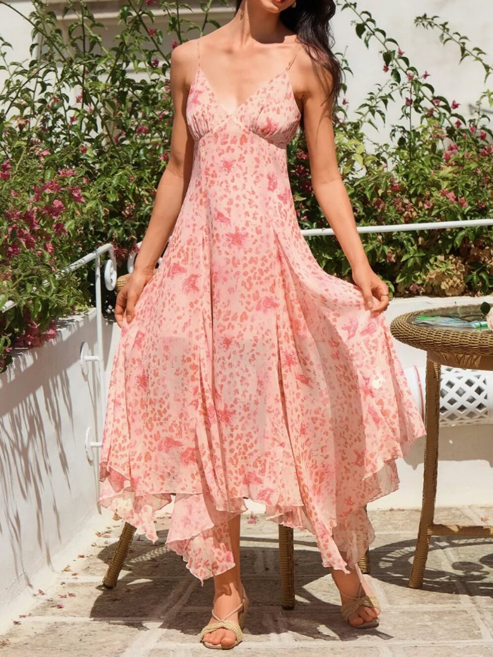 Cupshe Summer Date Floral Midi Dress Small Pink White Flowy Cami V Neck